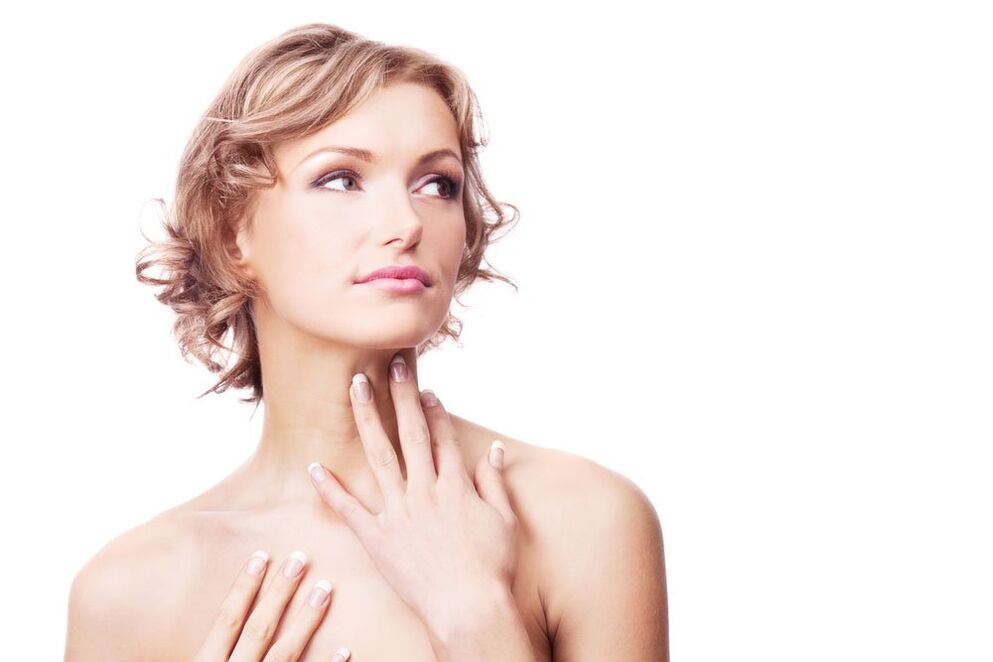 Girl with smooth skin of the neck and décolletage after rejuvenation procedures